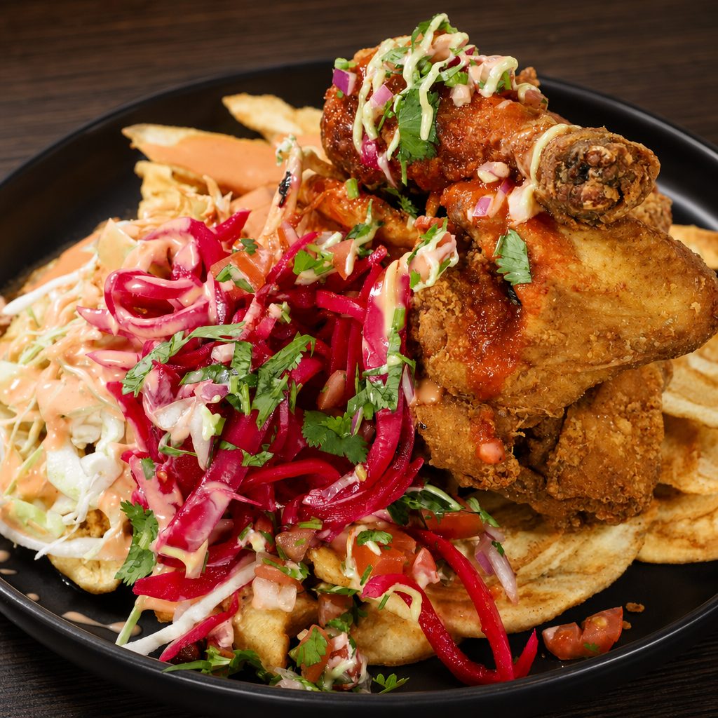 Pollo Con Tajadas De Plátano Verde.